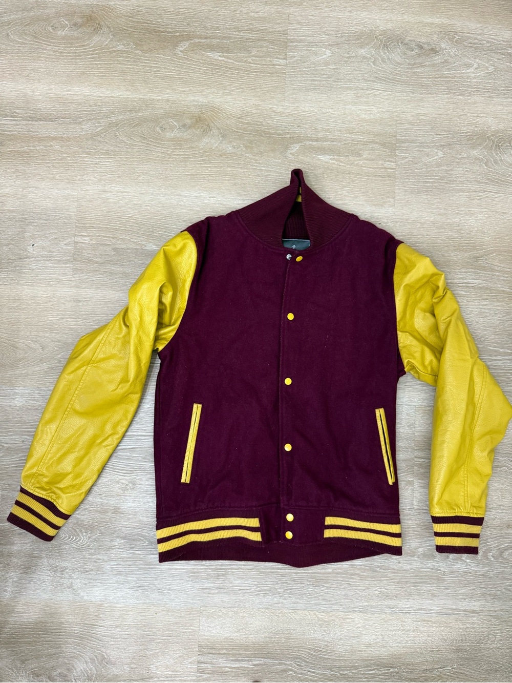 Hawkings McGill Varsity Jacket XL Burgundy Faux Leather Sleeve Wool Blend Bomber
